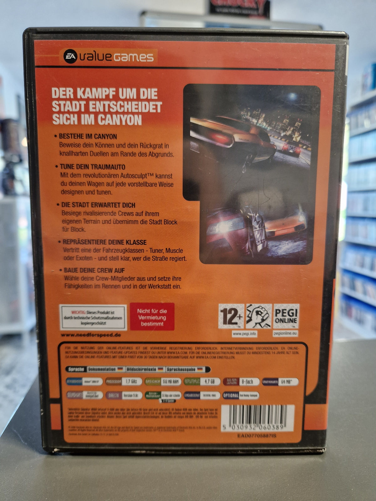 Rückseite der PC Hülle von Need for Speed Carbon mit EAN 5030932060389