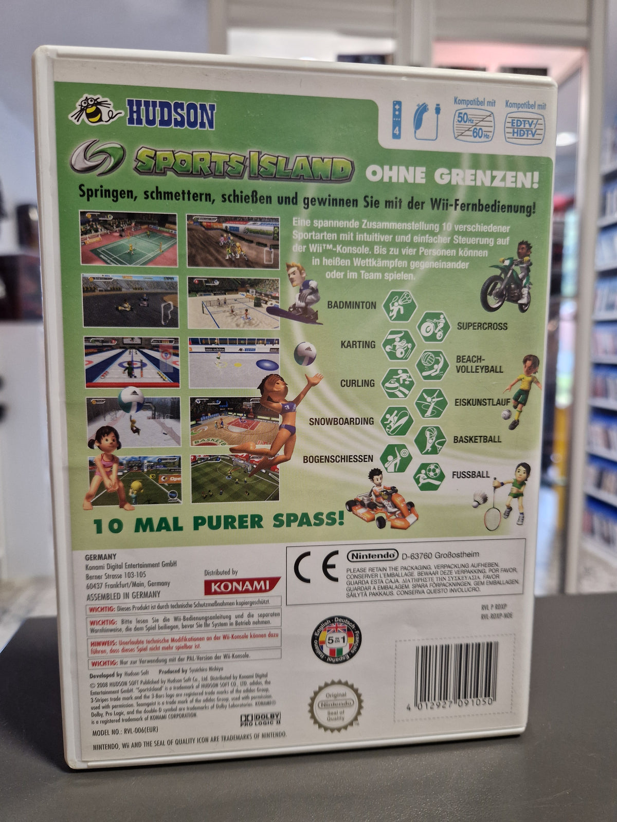 Rückseite der Wii Hülle von Sports Island mit EAN Barcode 4012927091050.