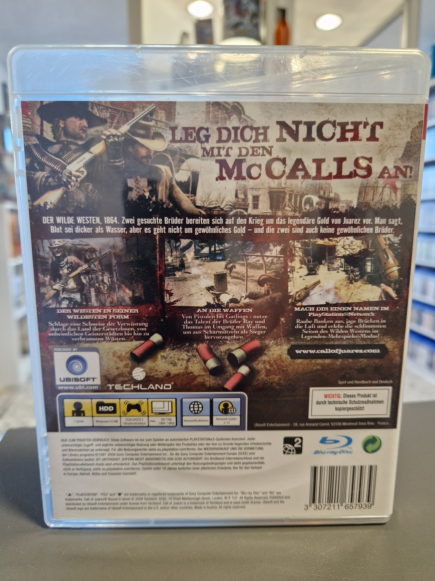 Rückseite der PS3 Verpackung mit Spielszenen, Features und dem Barcode 3307211657939.