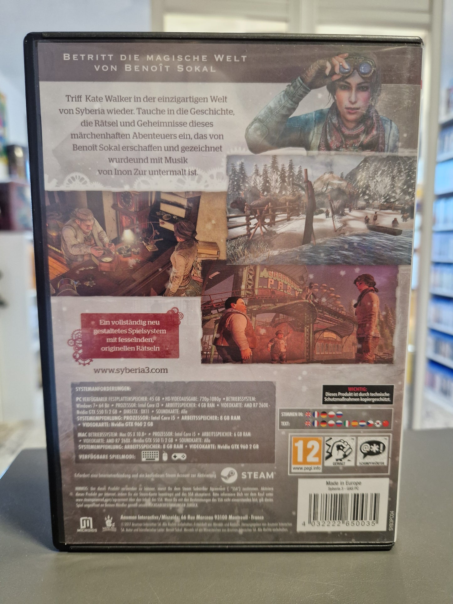 Rückseite der PC Verpackung mit Systemvoraussetzungen und EAN 4032222650035.