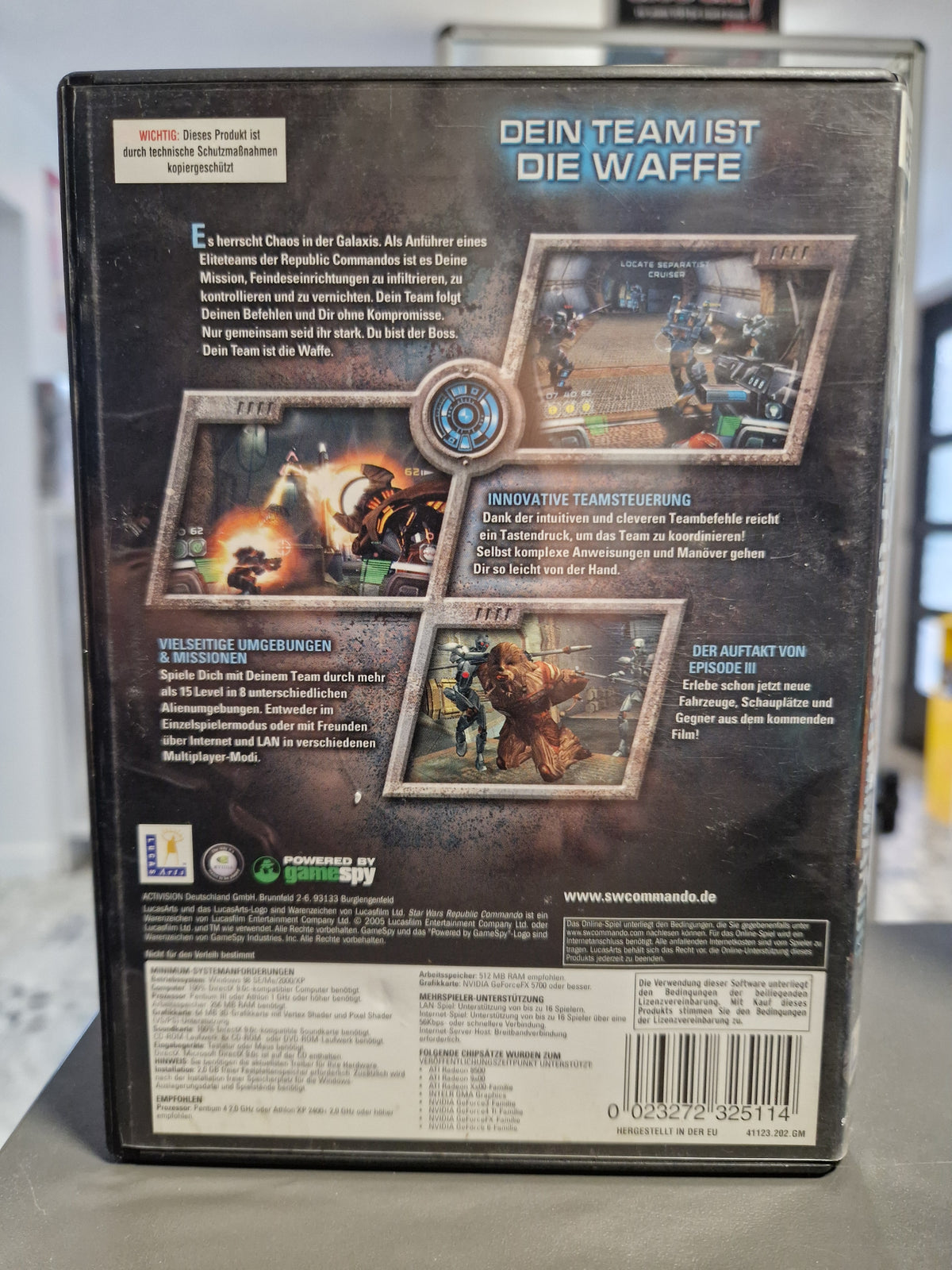 Rückseite der PC Hülle von Star Wars Republic Commando mit Barcode 0023272325114