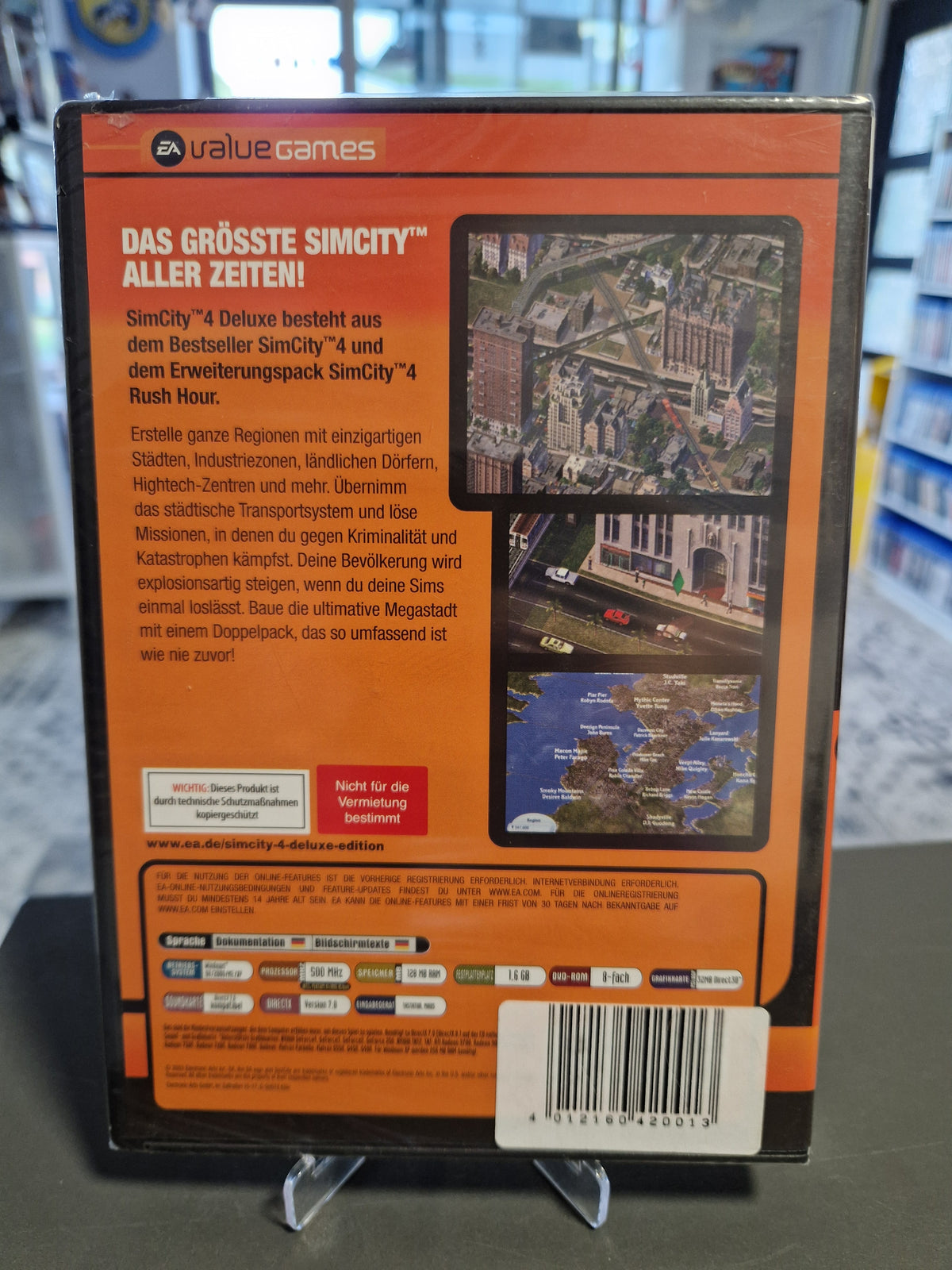 Rückseite der PC Hülle von SimCity 4 Deluxe Edition mit EAN 4012160420013.
