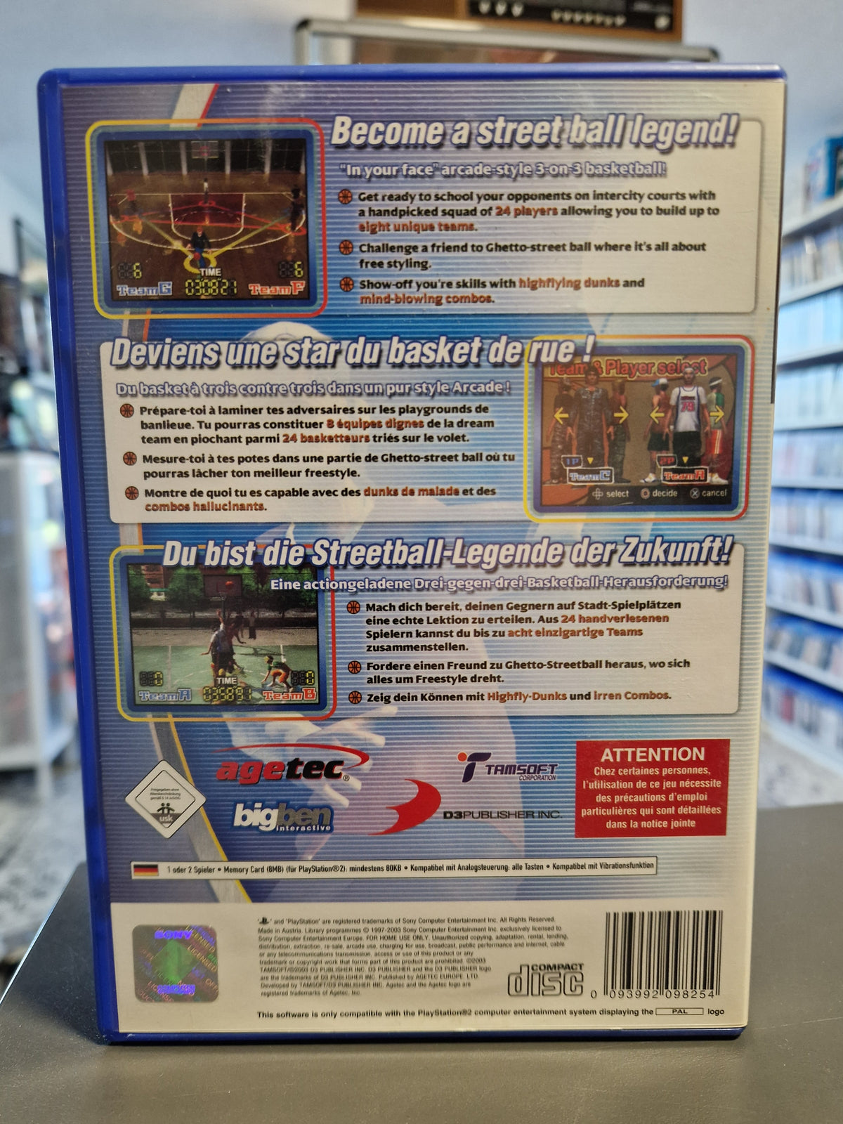 Rückseite der PS2 Hülle von Basketball Xciting mit Barcode 0093992098254