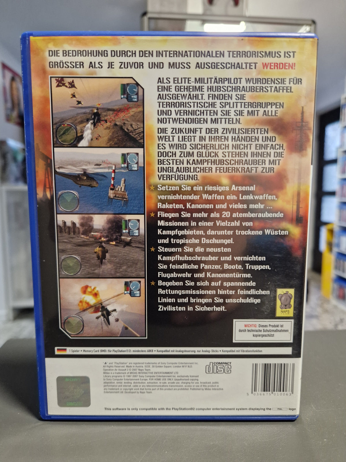 Rückseite der PS2 Hülle von Operation Air Assault 2 mit Barcode 5036675010063.