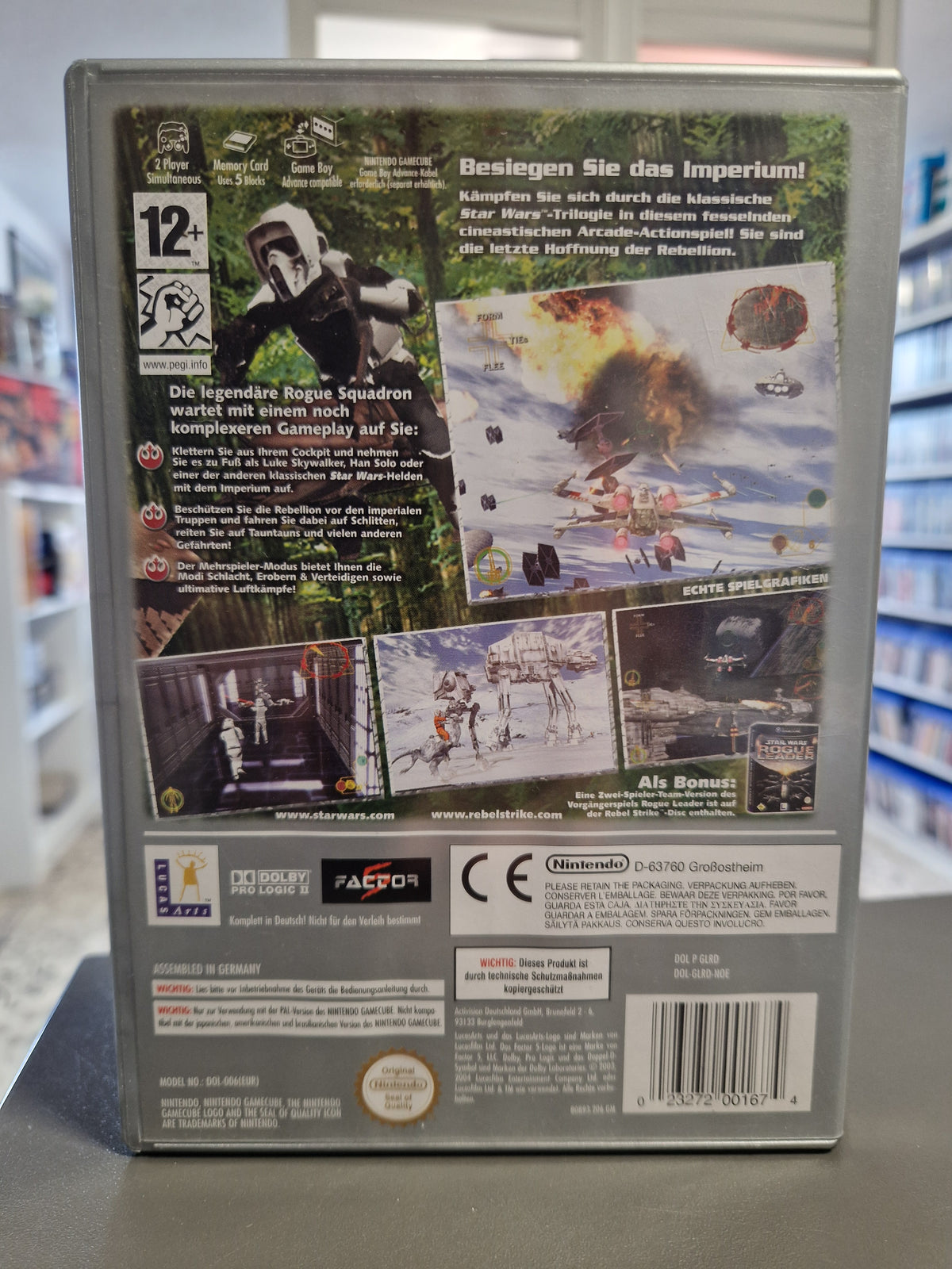 Rückseite der GameCube Hülle von Star Wars Rebel Strike mit EAN 0023272001674.