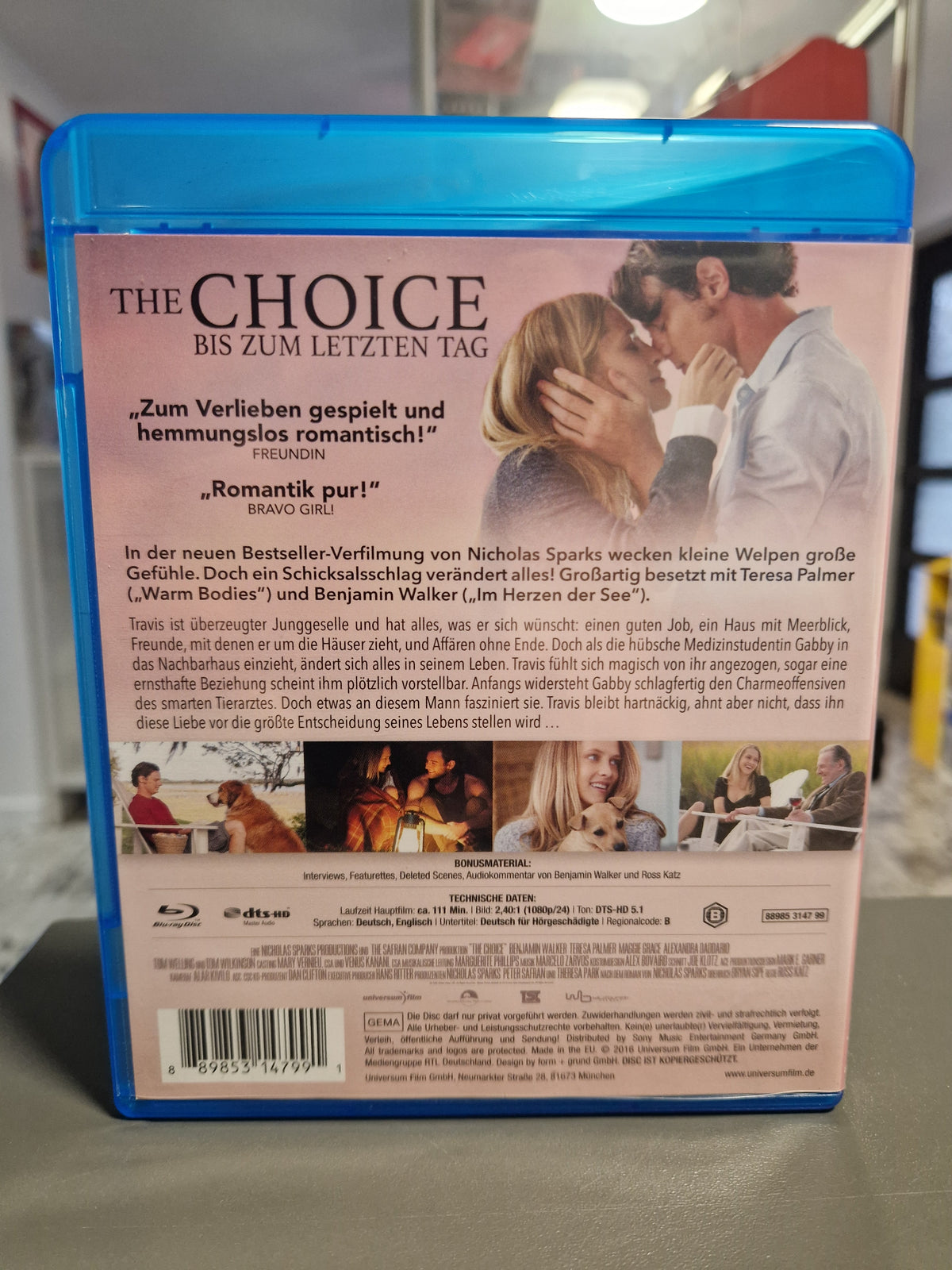 Rückseite der Blu-ray Hülle von The Choice Bis zum letzten Tag mit Barcode 889853147991