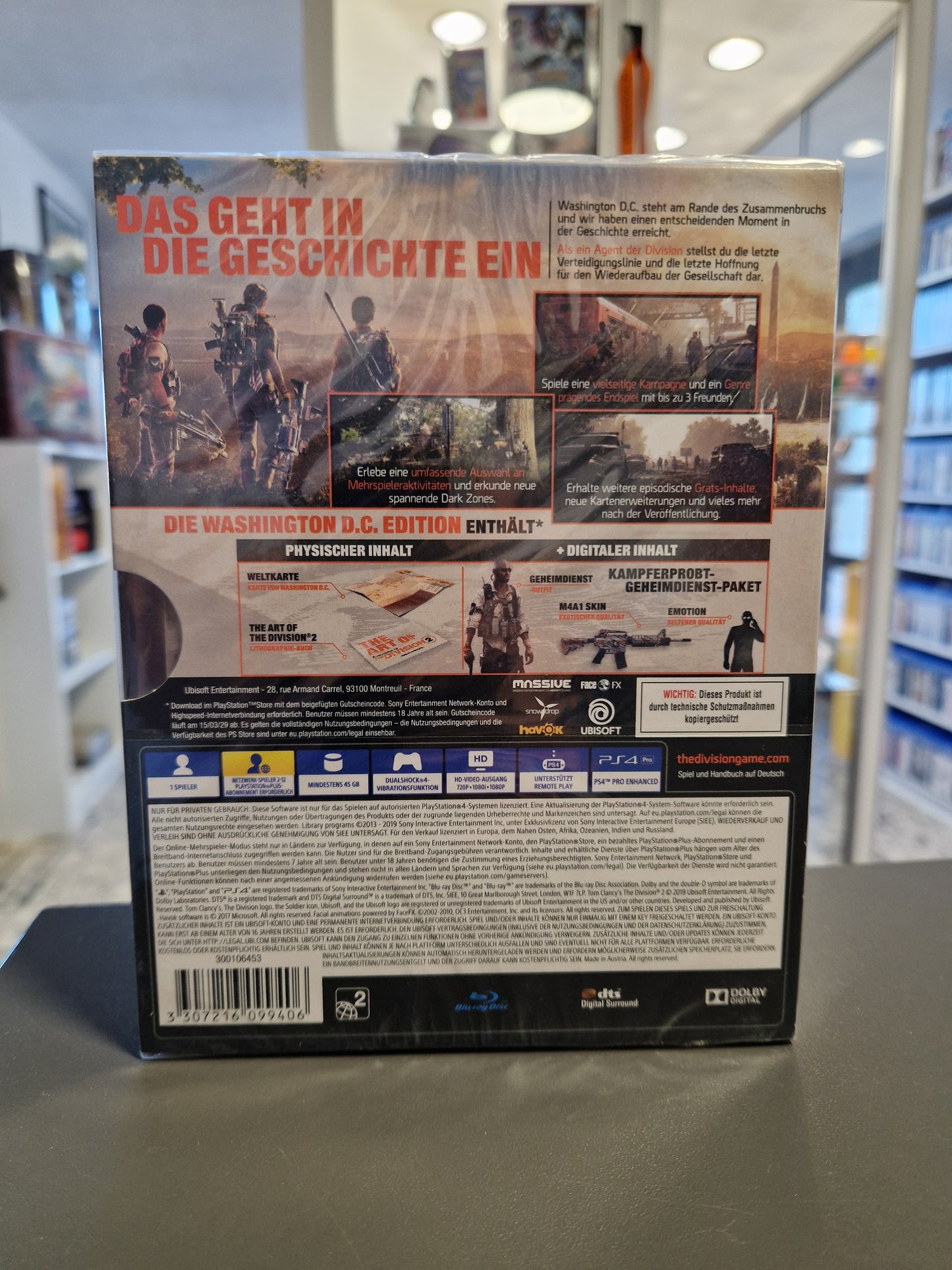 Rückseite der OVP Hülle mit Spielbeschreibungen und technischen Details für PS4.