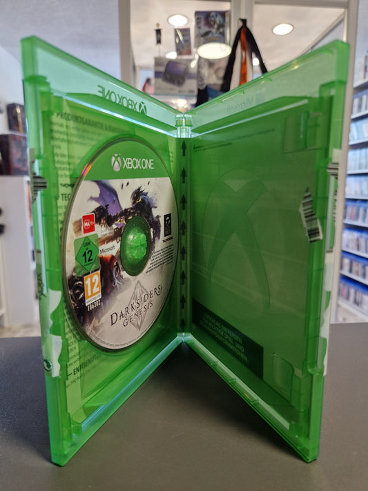 Geöffnete Xbox One Hülle von Darksiders Genesis mit der sauberen, kratzerfreien Spiel-Disc.