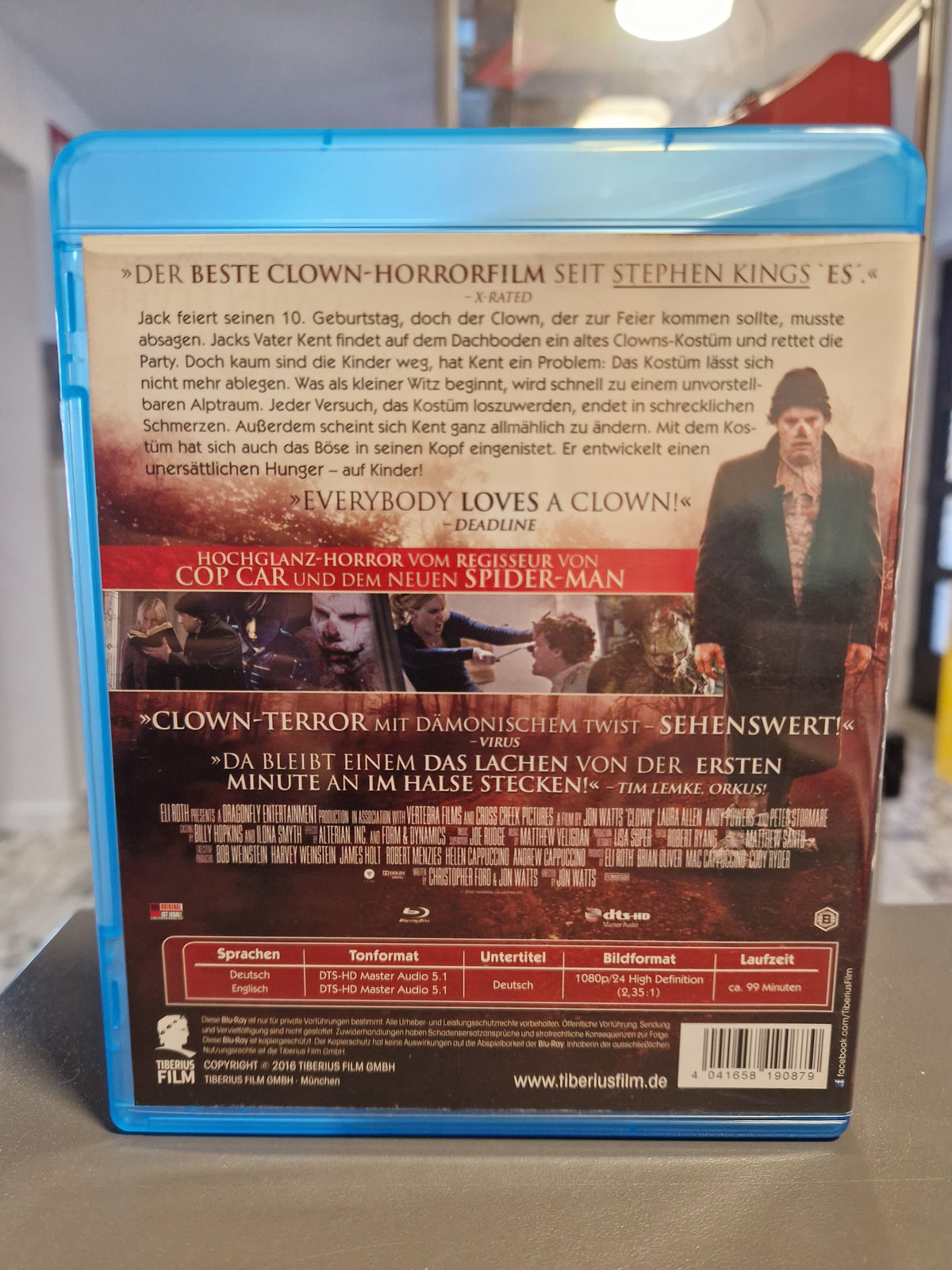 Rückseite der Blu-ray Hülle von Eli Roth Clown Uncut mit Barcode 4041658190879