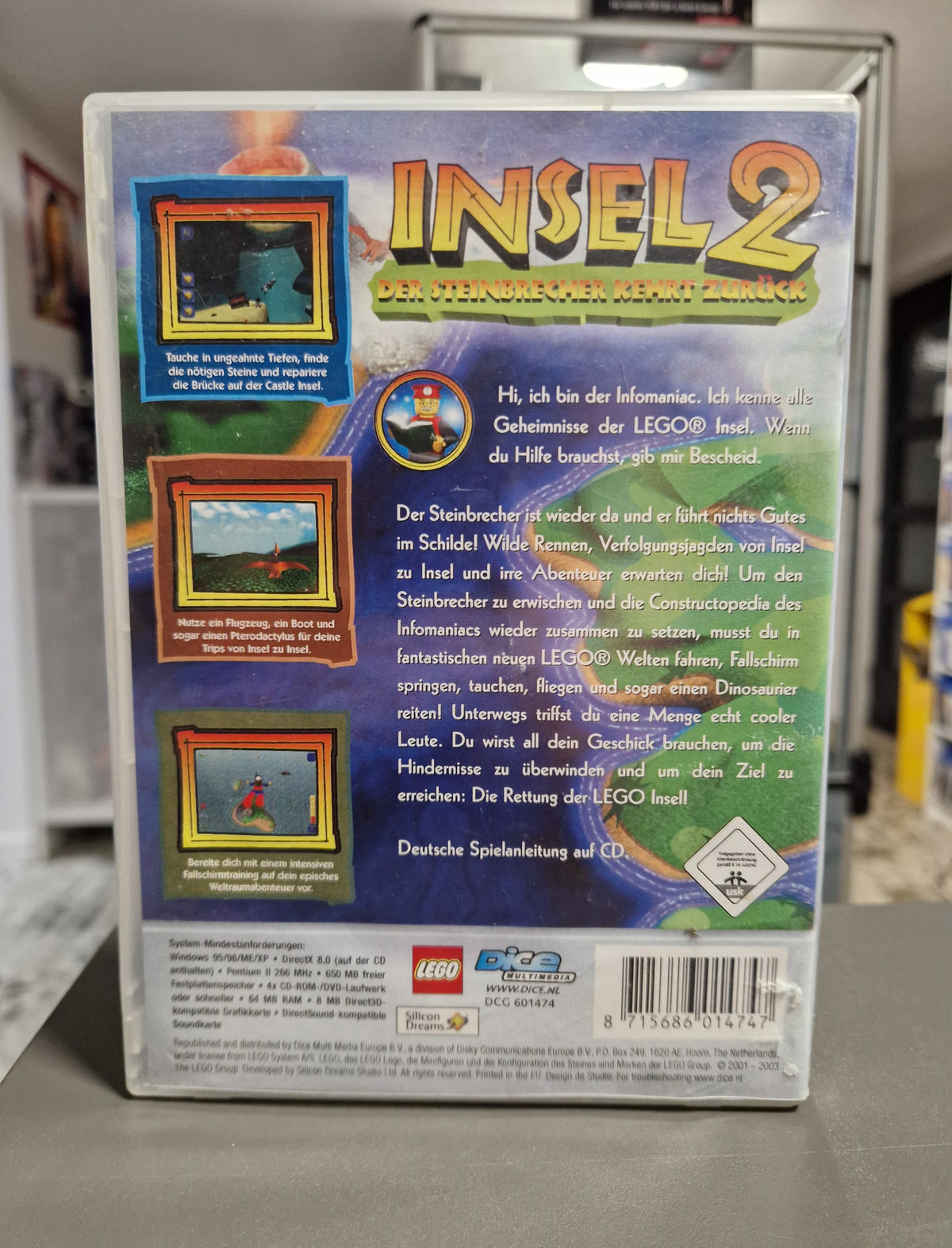 Rückseite der PC Hülle von LEGO Insel 2 mit Barcode 8715686014747.