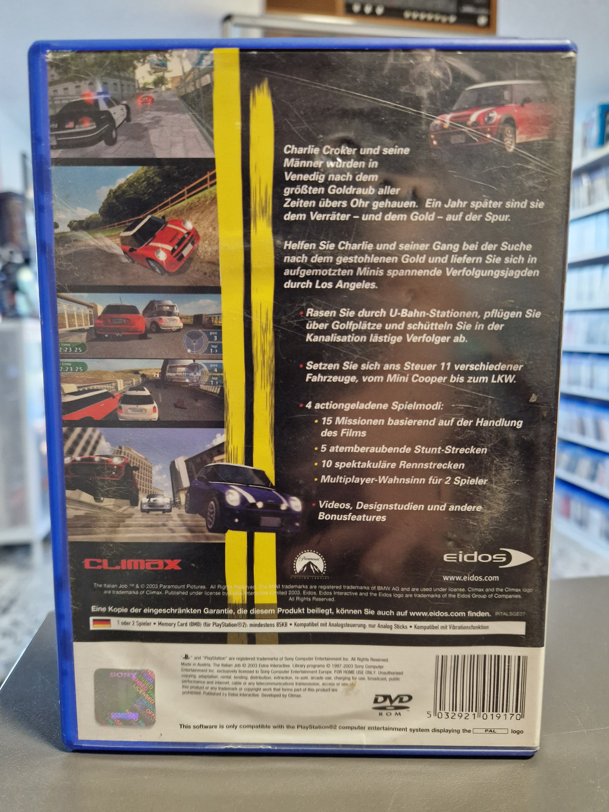 Rückseite der PS2 Hülle von The Italian Job mit Barcode 5032921019170