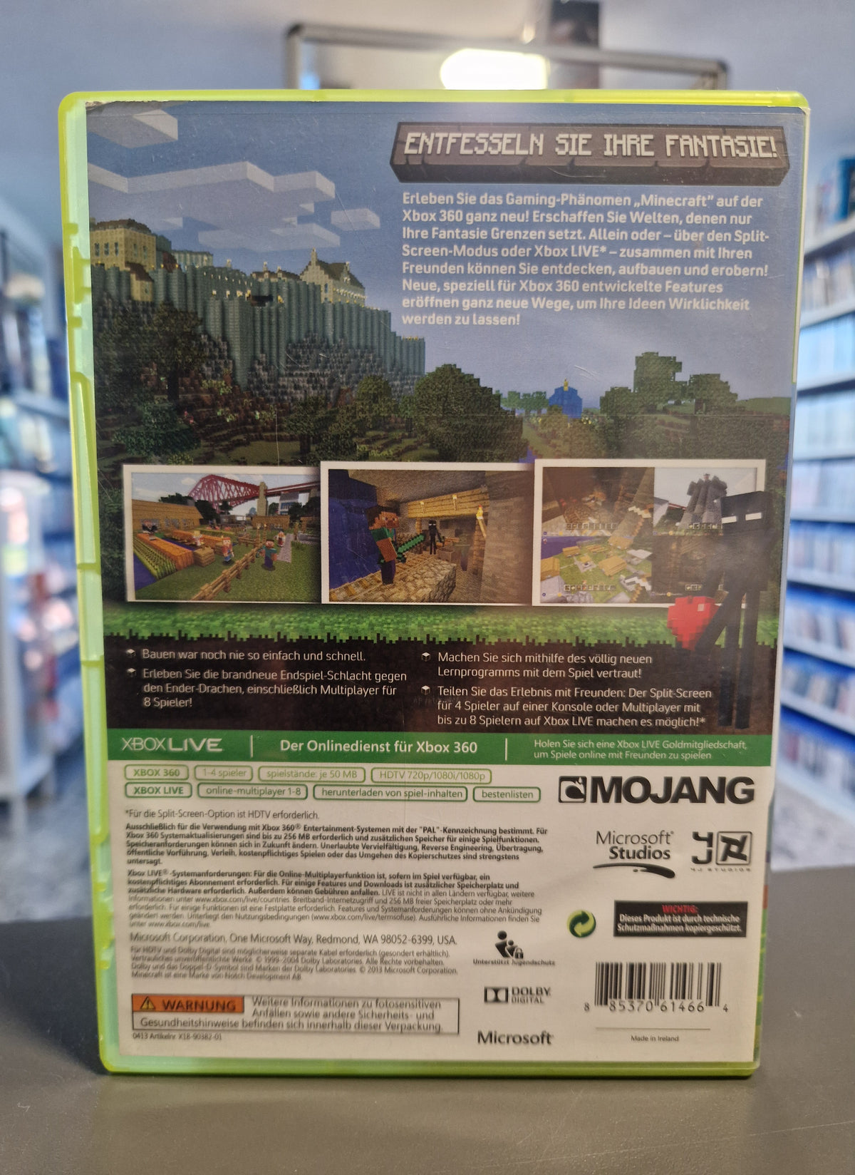 Rückseite der Xbox 360 Hülle von Minecraft mit Barcode