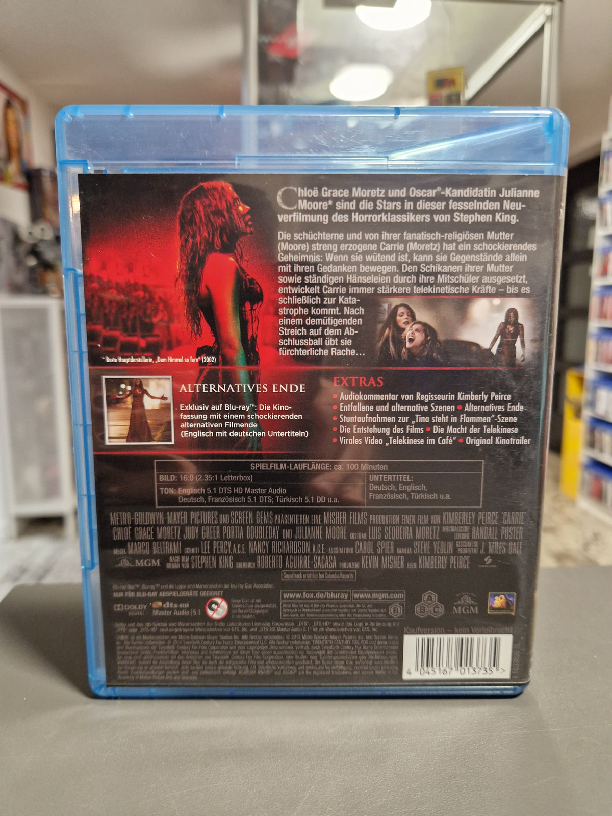 Rückseite der Blu-ray Hülle von Carrie mit Barcode 4045167013735