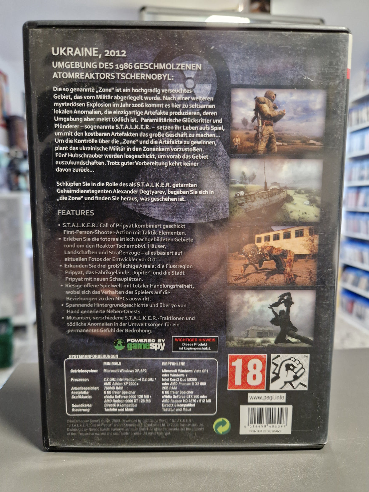 Rückseite der PC Hülle von STALKER Call of Pripyat mit Barcode 4016438400097