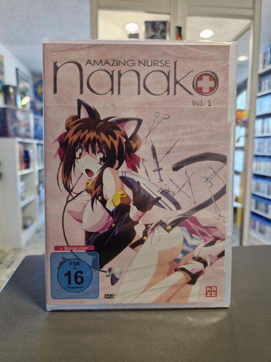 DVD-Cover von „Amazing Nurse Nanako Vol. 1“ mit der Hauptfigur Nanako in Krankenschwester-Uniform.