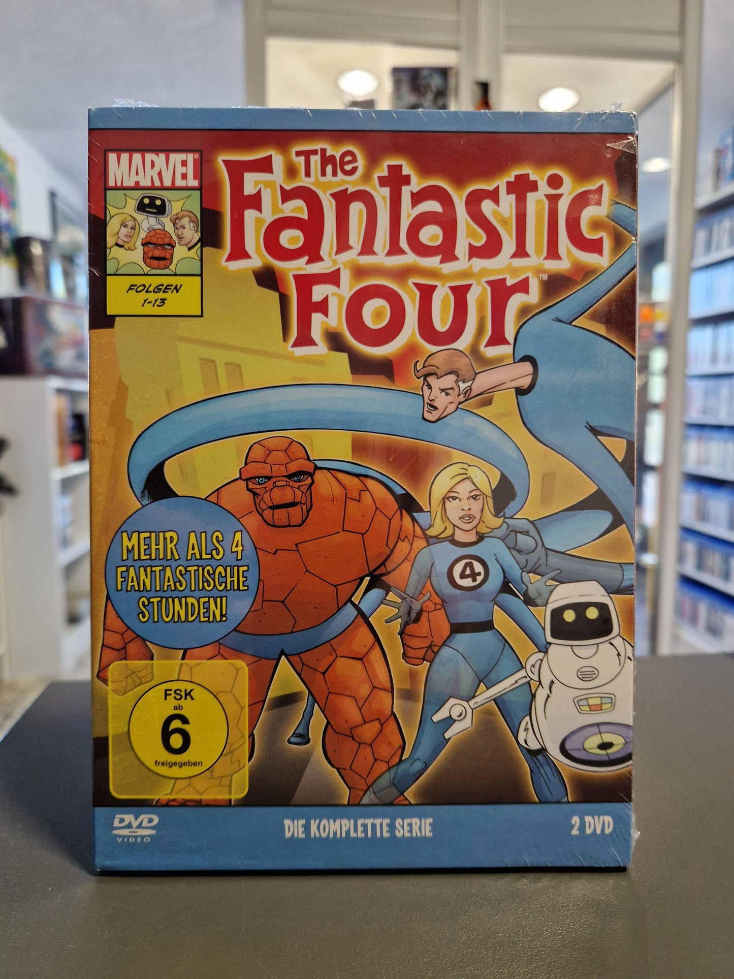 DVD-Cover „The Fantastic Four – Die komplette Serie“ (1978) mit Mr. Fantastic, dem Ding, der Unsichtbaren und H.E.R.B.I.E. in Original-Folie.