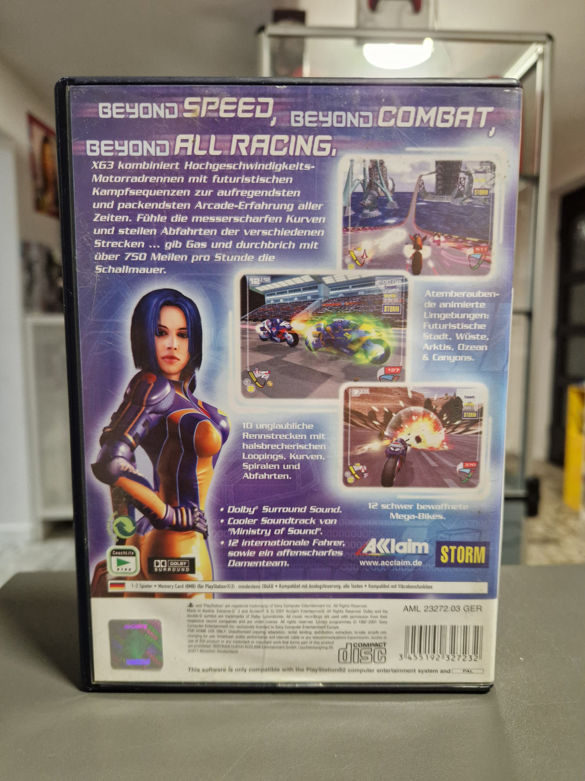 Rückseite der PS2 Hülle von XGIII Extreme G Racing mit Barcode 3455192327232