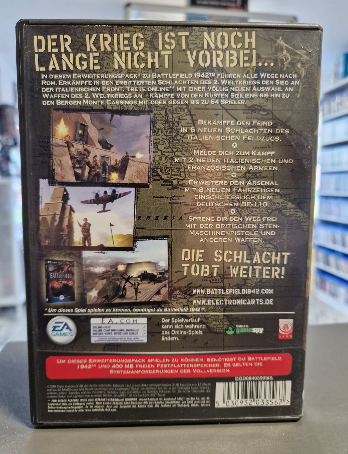 Rückseite der PC Hülle von Battlefield 1942 The Road to Rome mit Barcode 5030932033567