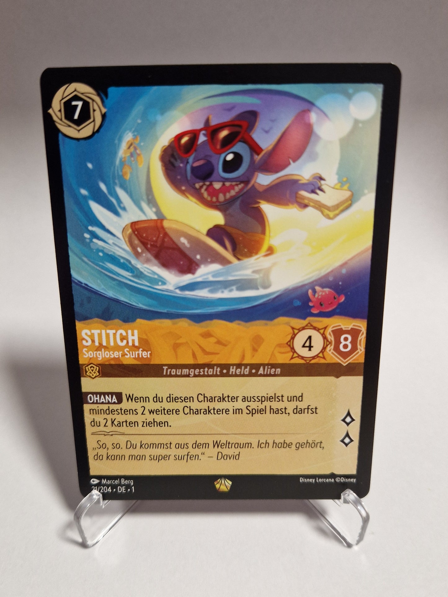 Disney Lorcana Stitch Sorgloser Surfer Legendary Karte Deutsch Near Mint Rückseite Memory Lane Games Rhauderfehn