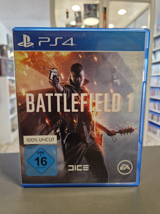 Vorderseite der PlayStation 4 Hülle von Battlefield 1 mit 100 Prozent Uncut Hinweis und USK 16 Logo.
