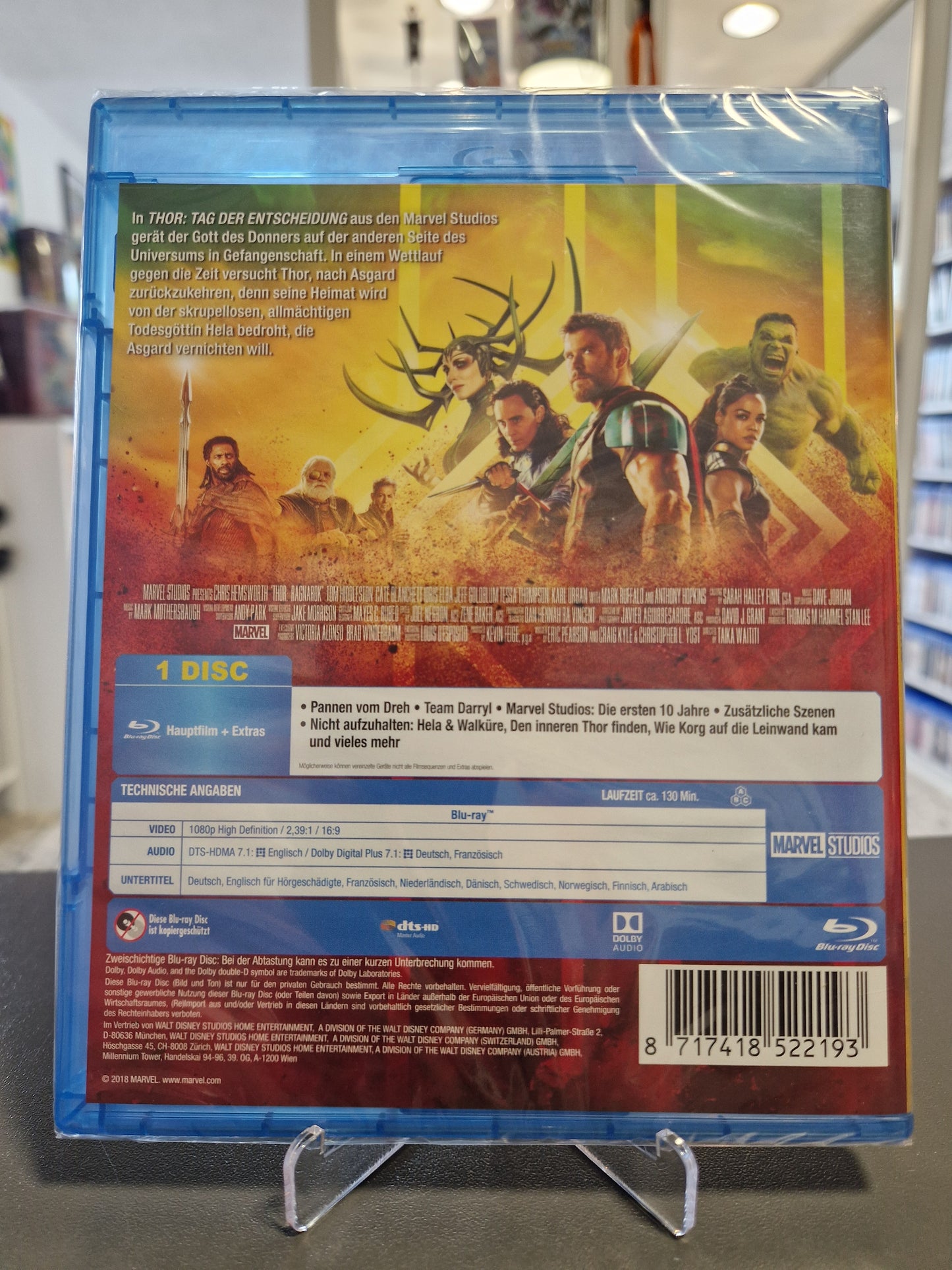 Rückseite der Thor Tag der Entscheidung Blu-ray Hülle mit technischen Angaben, Barcode und Bonusmaterial-Details.
