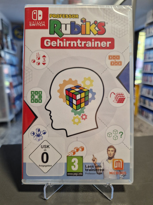 Vorderseite der originalversiegelten Nintendo Switch Hülle von Professor Rubiks Gehirntraining.