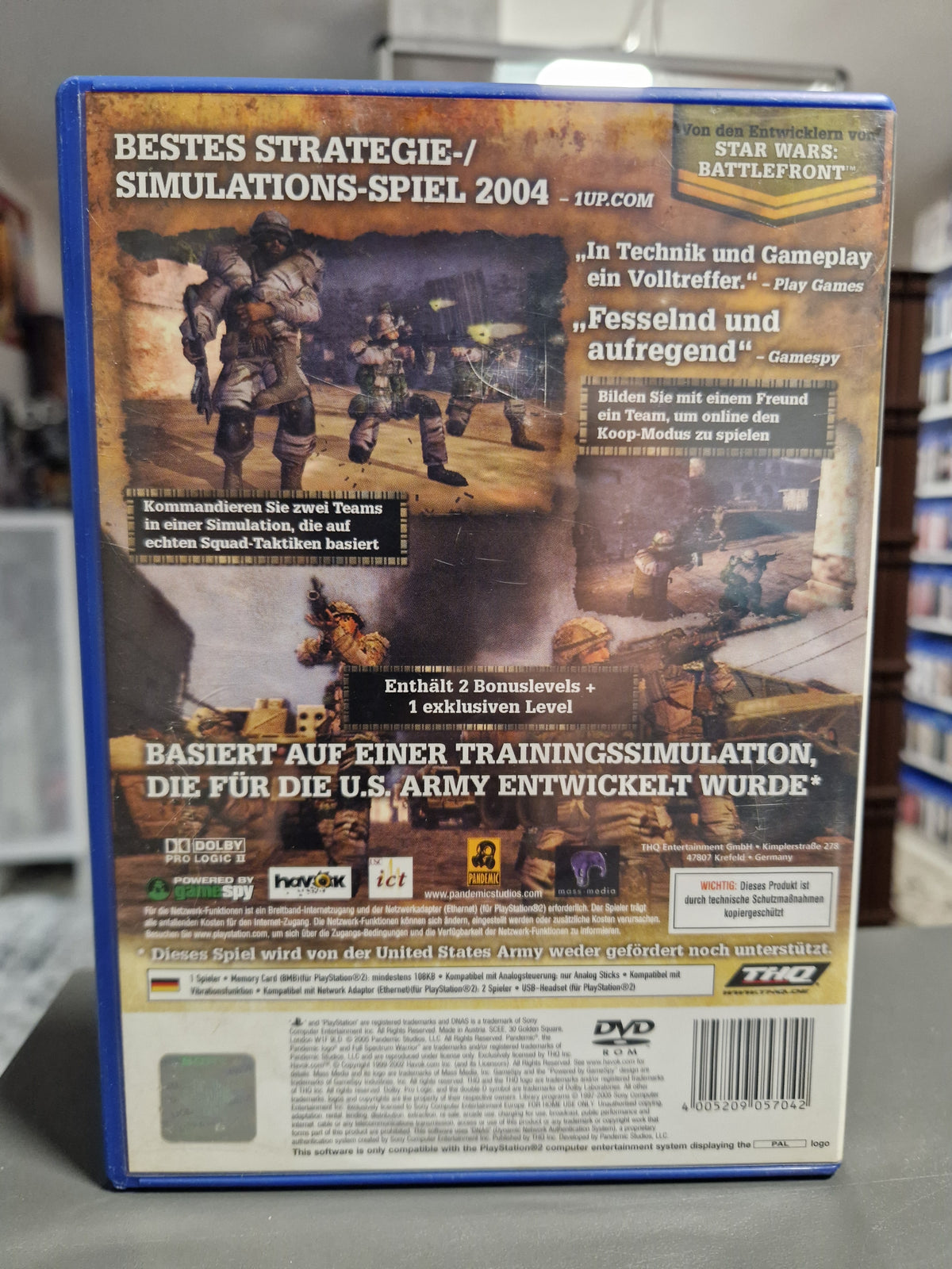 Rückseite der PS2 Hülle von Full Spectrum Warrior mit Barcode 4005209057042