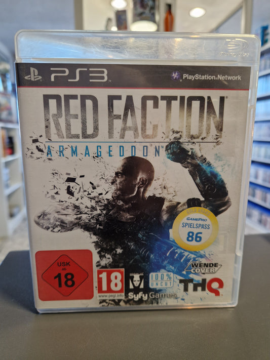 Red Faction Armageddon PS3 Cover mit Hauptcharakter Darius Mason und brennender Mars-Kulisse.