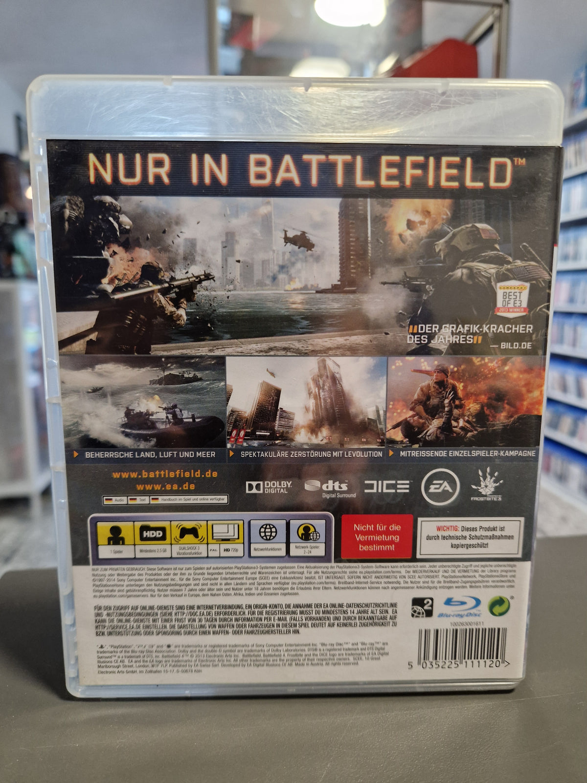 Rückseite der PS3 Hülle von Battlefield 4 mit Barcode 5035225111120