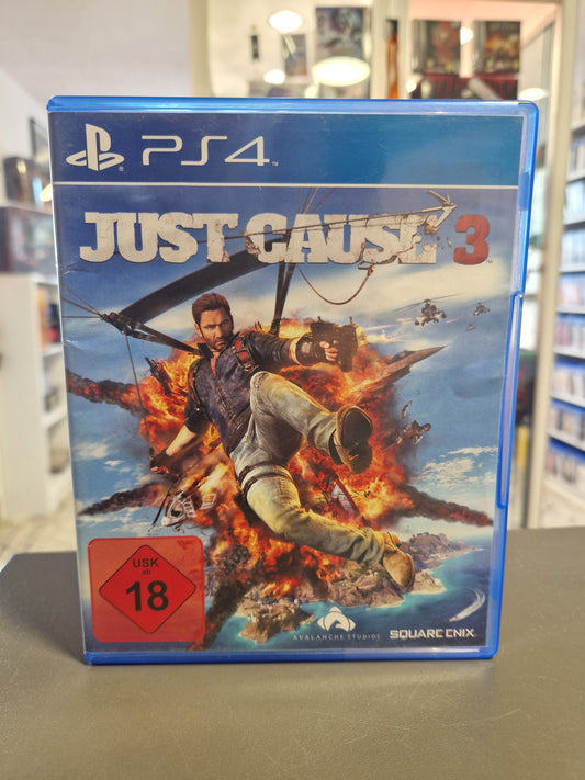 Vorderseite der PS4 Hülle von Just Cause 3 mit Rico Rodriguez und USK 18 Logo.