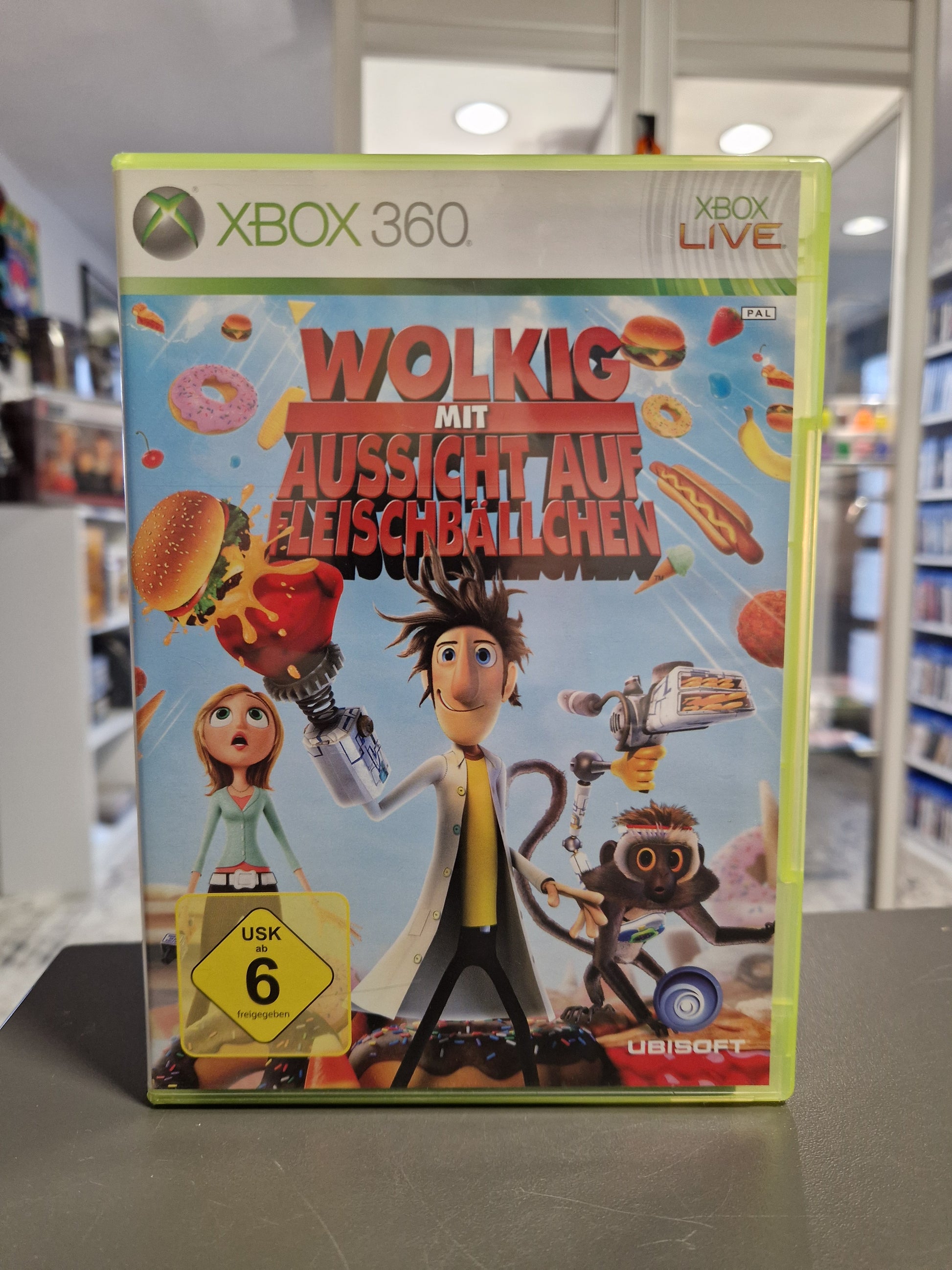 Wolkig mit Aussicht auf Fleischbällchen Xbox 360 Spielhülle – Buntes Jump and Run