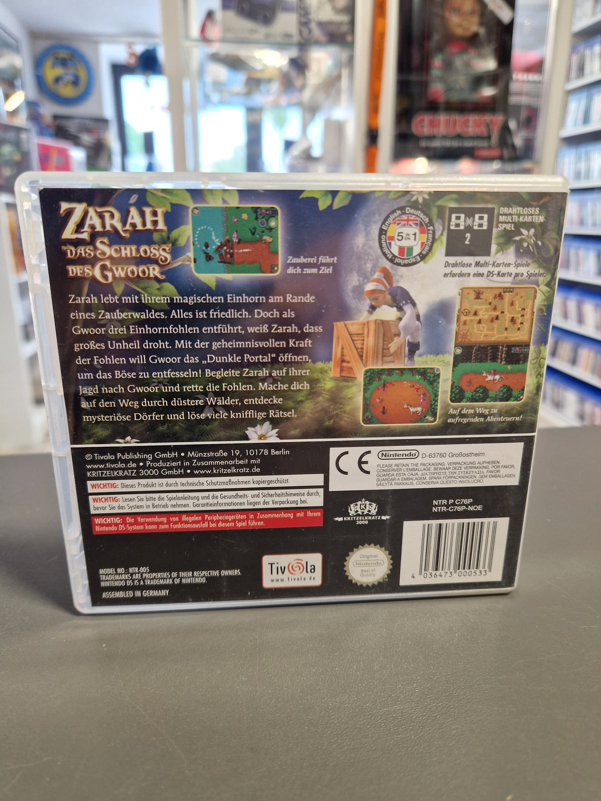 Rückseite der DS Hülle von Zarah Das Schloss des Gwoor mit EAN Barcode 4036473000533.