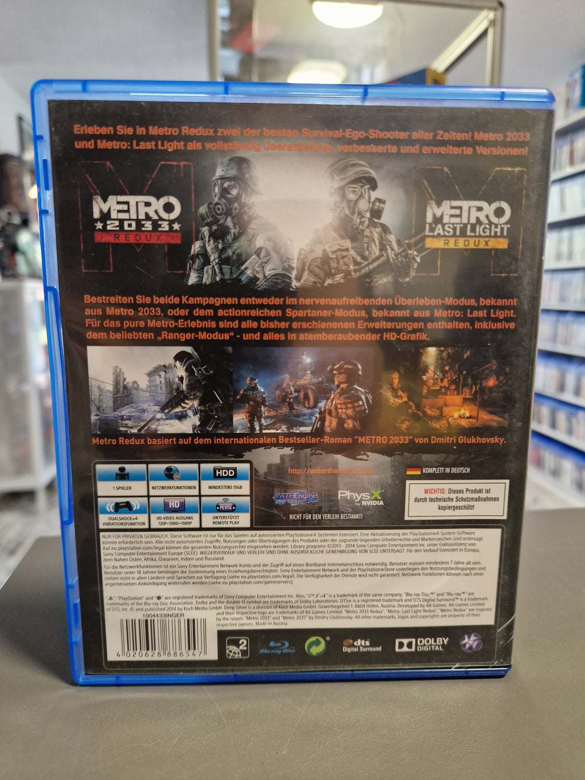 Rückseite der PS4 Hülle von Metro Redux mit Barcode 4020628884547