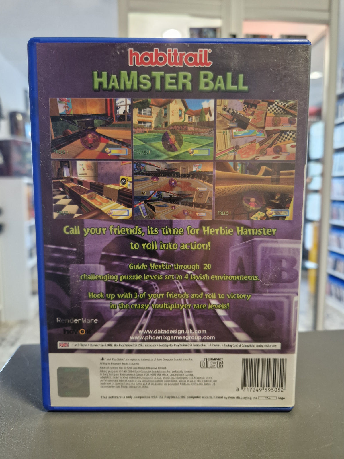 Rückseite der PS2 Hülle von Habitrail Hamster Ball mit EAN 8717249595052.