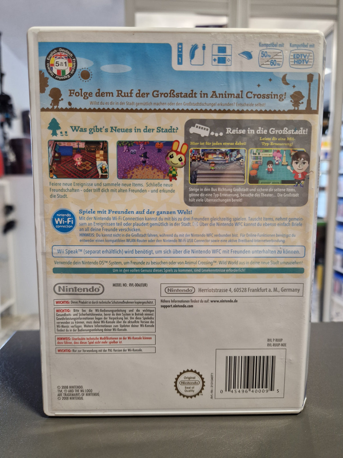 Rückseite Animal Crossing Nintendo Wii mit Barcode