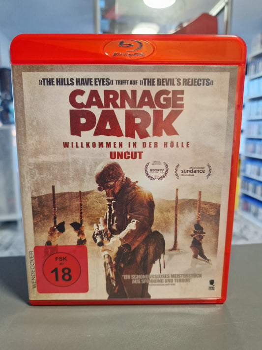 Vorderseite der roten Blu-ray Hülle von Carnage Park Willkommen in der Hölle Uncut