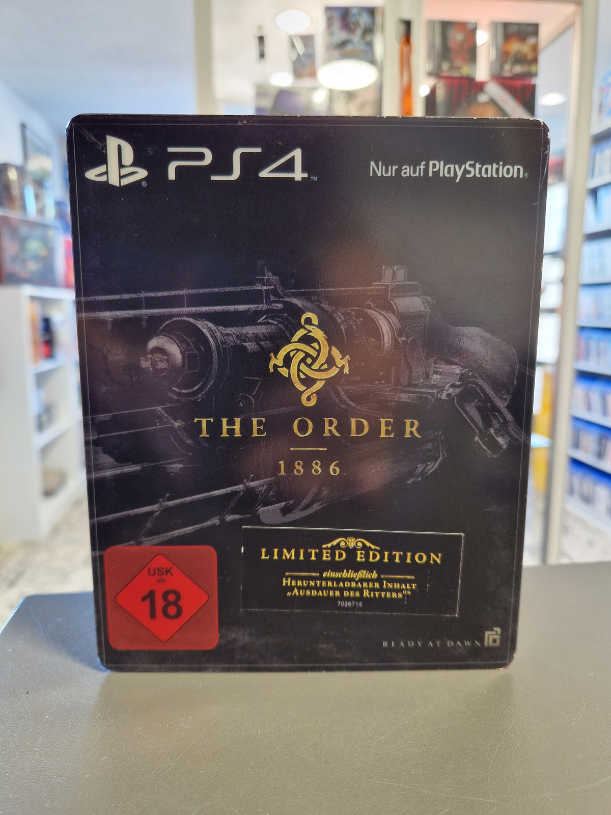 Vorderseite der The Order 1886 Limited Edition für PS4 im SteelBook mit transparentem Schuber.