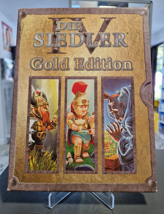 Vorderseite des Pappschubers der PC Hülle Die Siedler IV Gold Edition.