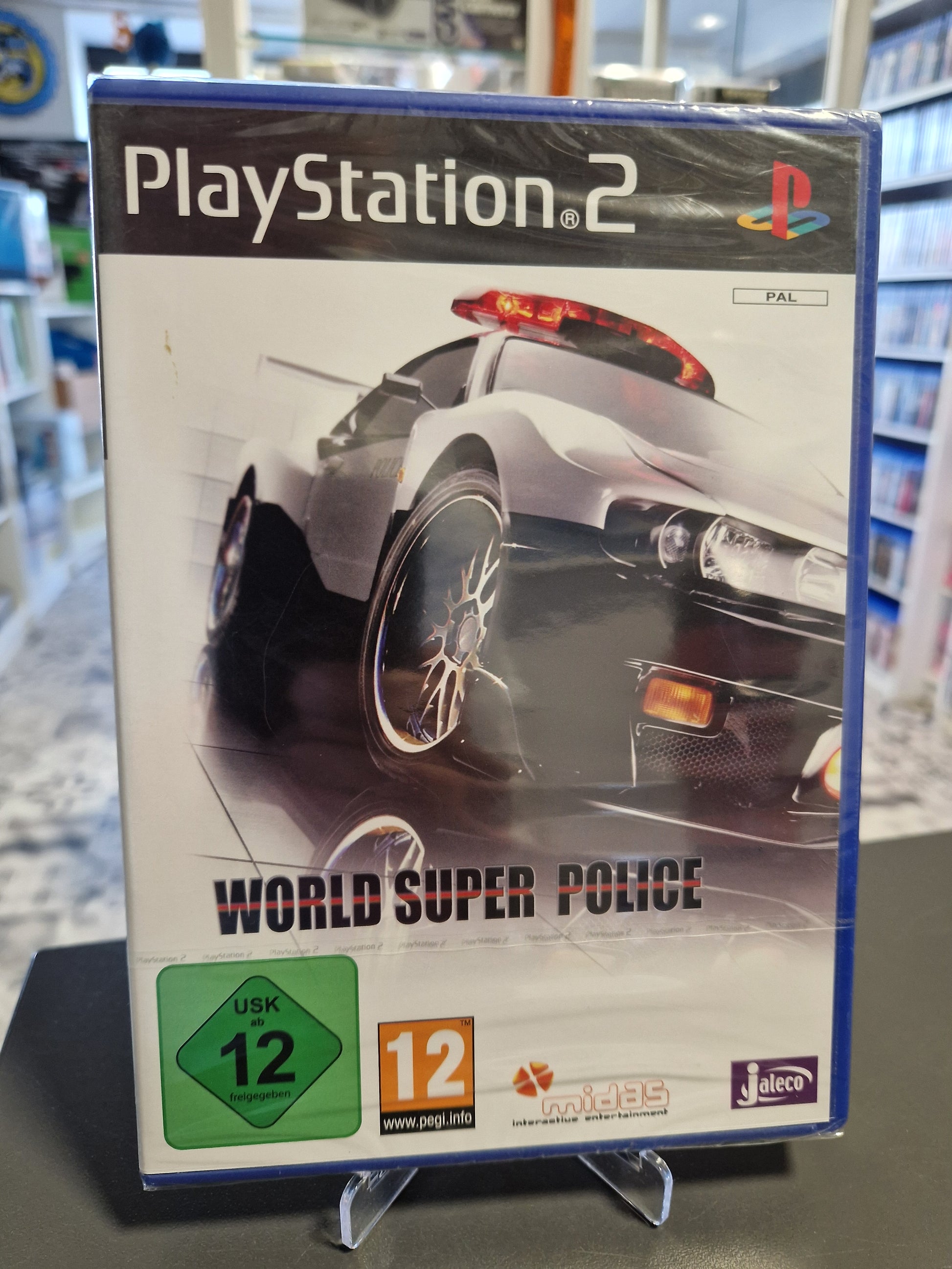 World Super Police PS2 Spiel NEU originalverpackt OVP Factory Sealed Midas Interactive Rarität Frontcover Sammlerzustand Memory Lane Games