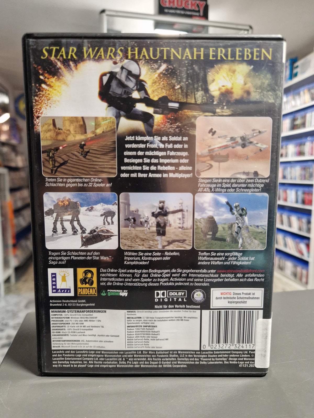 Rückseite der PC Hülle von Star Wars Battlefront mit Barcode 0023272324117
