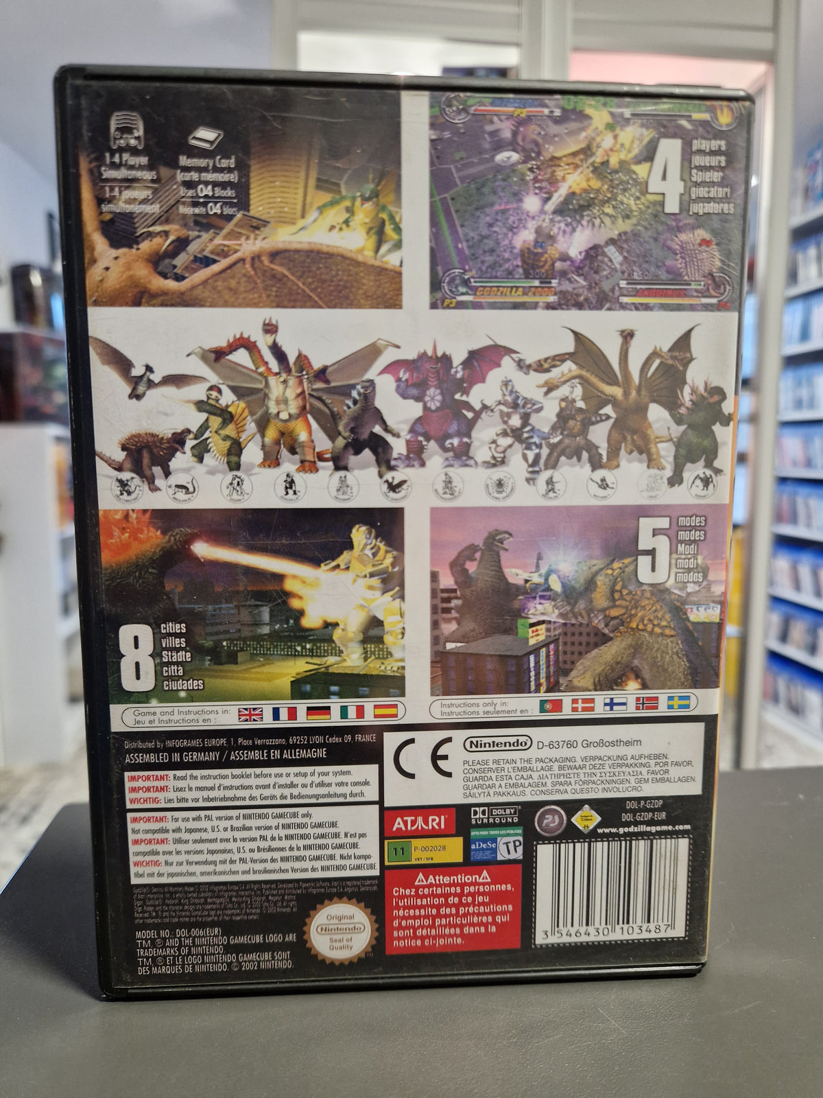 Rückseite der GameCube Hülle von Godzilla Destroy All Monsters Melee mit Barcode 3546430103487.