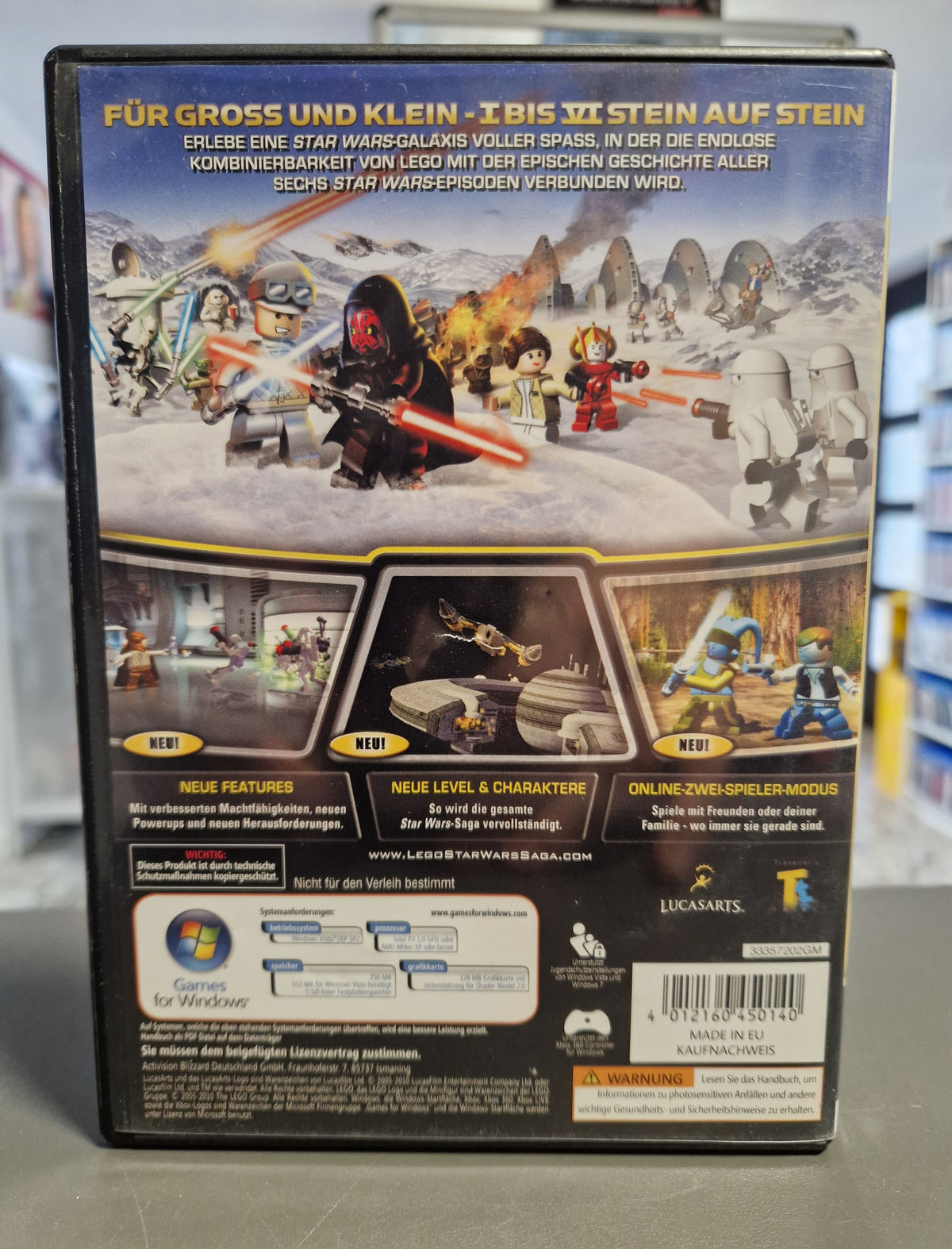 Rückseite der PC Hülle von LEGO Star Wars Die komplette Saga mit Barcode 4012160450140
