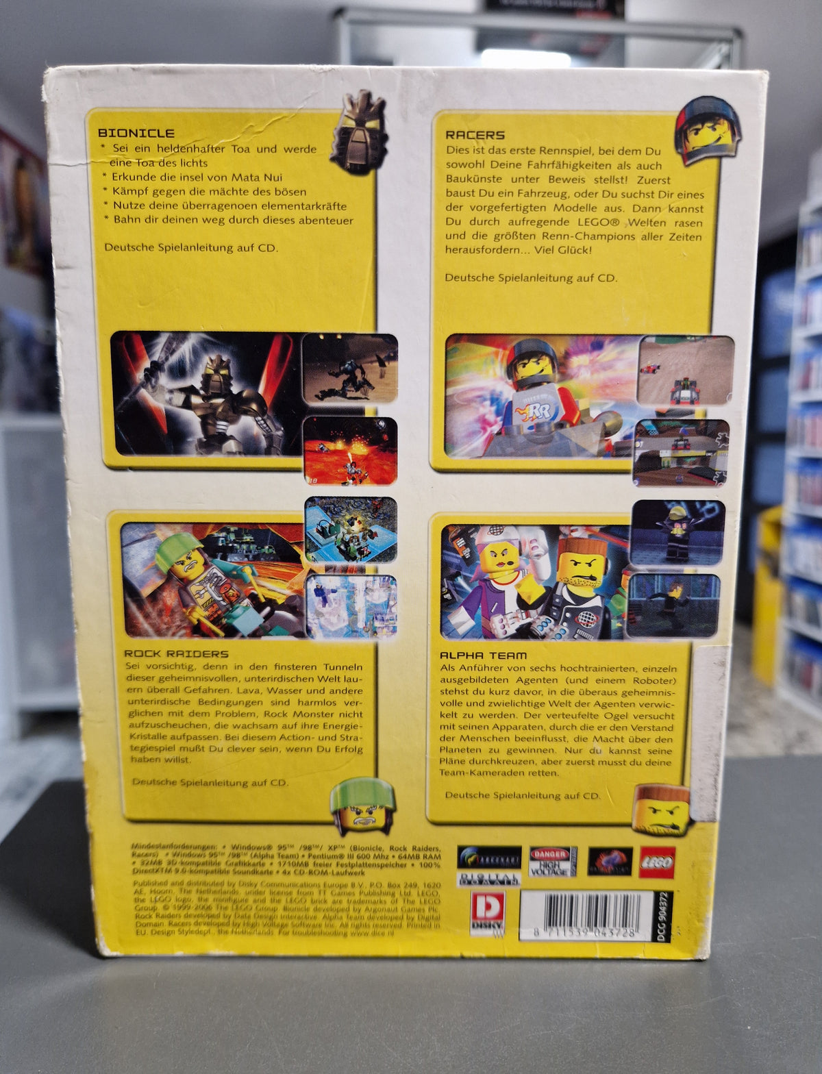 Rückseite der PC Verpackung LEGO 4 Games mit Beschreibungen und Barcode 8711539043728