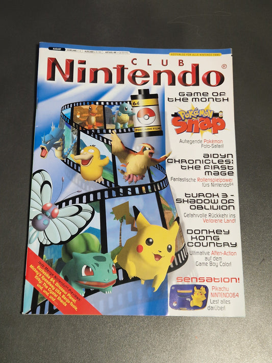 Club Nintendo Magazin August 2000 Cover mit Pokémon Snap Motiven, N64 Logo, Originalzustand